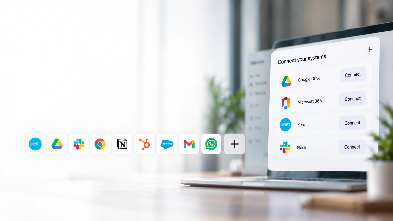 OfficeDesk.ai connector panel with approved business systems